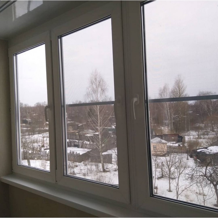 Четырехчастное окно на лоджию KOMMERLING 70ST 3000х1450 AXOR K-3 белое (4-16-4 || 4 шт)