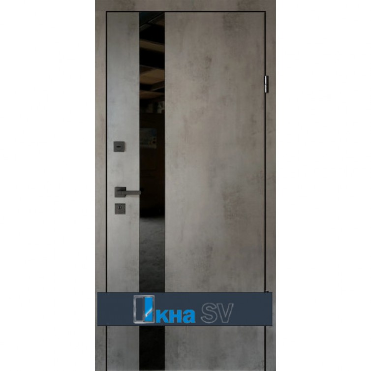Входная дверь ОПТИМА МДФ/МДФ бетон темно-серый №158/белый супермат №158 со стеклом черный лакобель